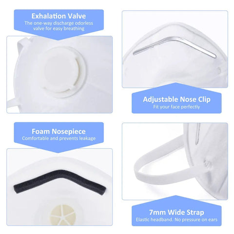 N95 Face Mask With Breathing Valve Pack Of 15 For Adults NIOSH Certified Cup Style Particulate Mask White Disposable Masks