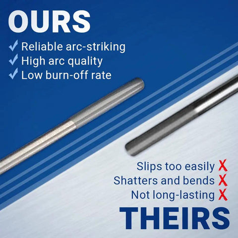 Comparison of TIG Welding Tungsten Electrodes Ten Pack Gray 2 Percent Ceriated WC20 EWCe-2 with competitor's product.
