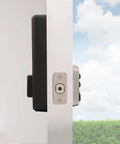 Side view of Keyless Entry Deadbolt Electronic Door Lock With Six Button Keypad For Garage Or Side Door No Key To Lose Satin Nickel
