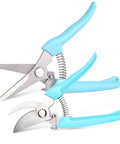 Two Pack Pruning Shears With Stainless Steel Blades, Low-Friction Nonstick Cut, Bypass And Straight Blade Garden Clippers