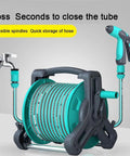 Pretty Slick Portable Garden Hose Reel With High Pressure Water Gun, No Tangle Wall Mount Storage Rack, Grab And Go Carry Handle For Yard Maintenance And Car Washing, No Sweat Setup with flexible spindles and hose storage.
