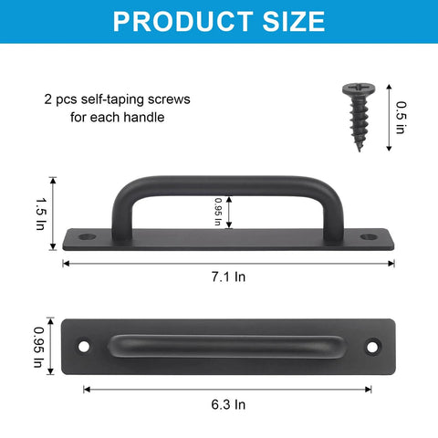 Barn Door Handles Two Pack Sliding Door Handles 6 3 Inch Hole Center Black Zinc Alloy Cabinet Pulls With Plate product size diagram