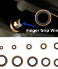 Copper Bonded Seal Washer Set, 78-Piece Automotive Gasket Assortment In 10 Sizes, showing washers and installation detail