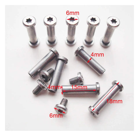 EDC Knife Screws And Rivets Pack Of 10 Sets Stainless Steel 304 Fasteners, 6mm head, 4mm shaft, shown in various angles