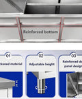 Commercial Grade Stainless Steel Prep Table With Deep Storage Cabinets Tough As Nails Construction For Restaurants Garages Cafes Or Outdoor Workshop Projects 180X80Cm showing the reinforced bottom and adjustable height features.