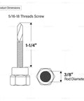 Diagram of Heavy Duty Vertical Threaded Rod Anchor For Steel, 5/16-18 x 1-1/4 inch, with 3/8 inch rod diameter, electro zinc coated.