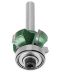 Pro Woodworking Router Bit With 4 Sharp Teeth For Precise Edge Trimming And Banding Cleanup R1 R2 R3 Carbide Heads On Durable Shank, top view.