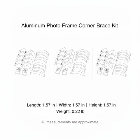 Diagram of Aluminum L Shaped Corner Braces For Picture Frames And DIY Projects Metal Miter Joint Reinforcement Kit components.