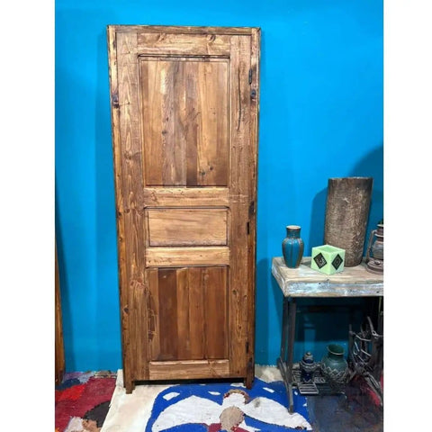 Hand Carved Solid Wood Barn Door With Brass Locker, Totally Custom Size Interior Sliding Or Hinged Door, Rustic Antique Style