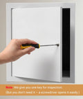 Rock Solid Aluminum Access Panel For Drywall 12 By 16 Inch with hand using screwdriver on locking pin for easy access.