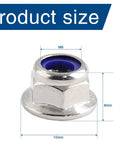 20 Piece M6 Self Locking Nut Set With Flange, 304 Stainless Steel Nylon Insert Anti Loosening Nuts, product size dimensions shown