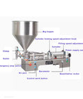 Pro Grade Semi Automatic Liquid And Paste Dispenser Pneumatic Piston Filling Machine With 30L Stainless Steel Hopper detailed view with labels.