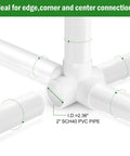 Five Way 2 Inch PVC Pipe Fittings White SCH40 Furniture Grade Connectors Set Of 4 shown in edge connection use