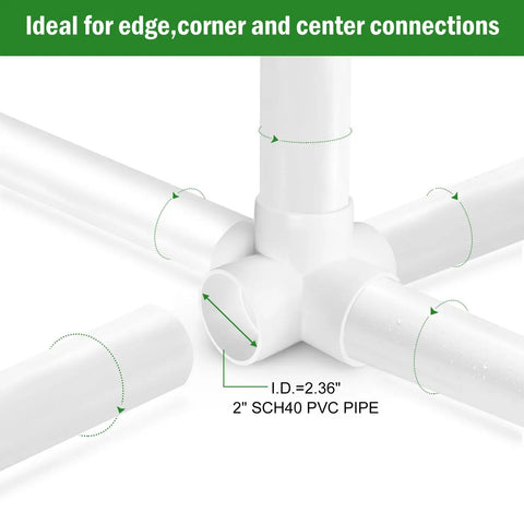Five Way 2 Inch PVC Pipe Fittings White SCH40 Furniture Grade Connectors Set Of 4 shown in edge connection use