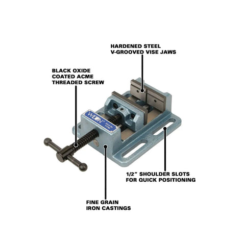 Low Profile Drill Press Vise Built Tough For Precision Drilling, 4 Inch Jaw Width, 4 Inch Jaw Opening, 1.5 Inch Jaw Depth, Model LP4, Hardened V Grooved Jaws For Vertical Or Horizontal Clamping, Durable Cast Iron Construction Tapping And Reaming