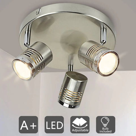 Industrial Dope 3 Light Track Lighting Fixture With GU10 Bulbs Included, adjustable ceiling spotlight in nickel finish