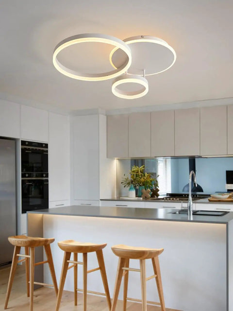 Dimmable 3 Ring Ceiling Light With Remote Control, Adjustable 3000K-6000K Color Temperature, 54W 5400lm LED Fixture in kitchen