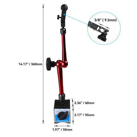 Heavy Duty Dial Indicator Magnetic Base Stand With Flexible Arm And Adjustable Holder For Three Eighths Inch Digital Dial Test Indicator Gauge Up To 132 Lbs Or 60 Kg Pull
