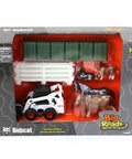 Skid Steer Farm Toy Playset 1 To 32 Scale Die Cast Metal Construction With Realistic Bobcat Look Includes Farm Animals Fencing Hay Bales