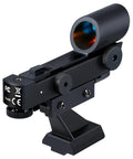 Red Dot Finderscope For Telescopes With Adjustable Brightness LED Dot Star Pointer Viewfinder And Slide In Bracket on plain background.