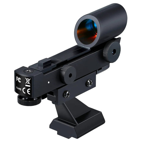 Red Dot Finderscope For Telescopes With Adjustable Brightness LED Dot Star Pointer Viewfinder And Slide In Bracket on plain background.