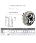 Diagram and specs of Powder Brake PB12B2 12Nm Hollow Shaft Magnetic Electromagnetic Brake for tension applications