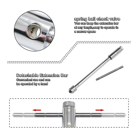 Adjustable Reversible Ratchet Tap Wrench For M5 To M12 Taps, Bidirectional Switch Lets You Thread And Back Out Without Replacing Tools, Ideal For Manual Tapping, Internal Threads, Mechanical Assembly And Mold Repair, detachable extension bar