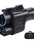 Top Tier Nacs To Ccs Adapter Dc Fast Charging No Sweat Ev Converter with case and plugs for Tesla and Ford vehicles.