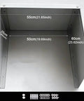 Heavy Duty Built Like A Tank EV Charger Weatherproof Cover dimensions showing 55cm x 50cm x 60cm with mounting hardware.