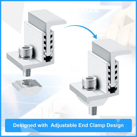 10 Piece Solar Panel End Clamps Set With Z Brackets For PV Mounting System Aluminum Rail Clips Adjustable Mid Clamps