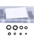 180 Pcs Grommet Assortment Kit DIY Friendly Rubber Firewall Hole Plugs For Cars And Trucks, Protection Rings, Various Sizes, High Temperature Resistant, Durable Auto Seals For Engine Bay And Bodywork. Clear storage box with eight black rubber grommet sizes