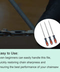 Close-up of 4.0mm Chainsaw File For One Quarter To Three Eighths Inch Picco Chains Fits MS170 MS180 MS250 Saws and easy grip handles.