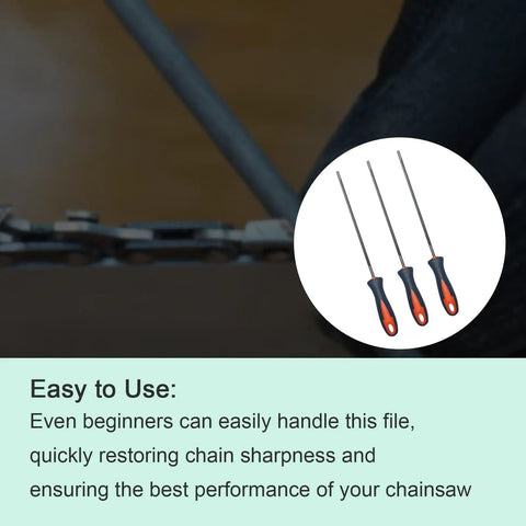 Close-up of 4.0mm Chainsaw File For One Quarter To Three Eighths Inch Picco Chains Fits MS170 MS180 MS250 Saws and easy grip handles.