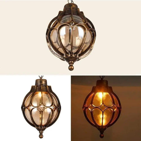 Outdoor Pendant Lights For Porch And Yard Old School Vintage Exterior Hanging Lantern With Spherical Glass Shade Bronze Aluminum Fixture Weatherproof IP54 For Gazebo Entryway Patio And Garden