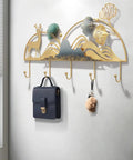 Modern Wall Mounted Coat Rack Featuring Five Sturdy Metal Hooks To Level Up Your Daily Routine And Bring A Tight Organized Lineup To Any Hallway Bedroom Or Living Room Space, golden decorative design.