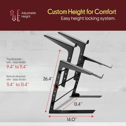 Dual Laptop Stand With Adjustable Height For Home Office, DJ Gear, Gaming Rig And Studio Setup And Workstation Ergonomic