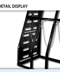 Detail view of Heavy Duty Vertical Parts Storage Rack For Pipes And Lumber showing chains and sturdy black coated steel design.