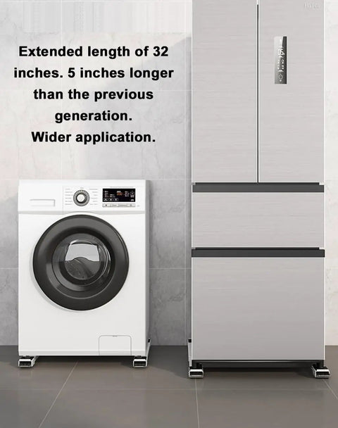 Washing machine and refrigerator on Two Pack Heavy Duty Appliance Rollers, Extendable U-Cart Movers For Washing Machines, Refrigerators, Dryers, And Dishwashers, Adjustable 20.3 To 32.3 Inches, 2 Inch Width, 1.57 Inch Height, Supports Up To 300 Kg