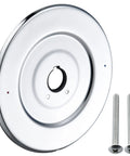 Escutcheon Replacement For Moen 16090 One-Handle Tub And Shower Faucets Chrome Finish All Metal Build with screws visible