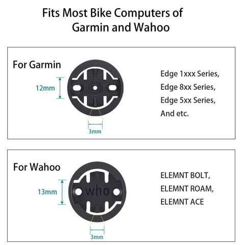 Diagram showing compatibility of Upgraded Sturdy Bike Computer Mount For Garmin Edge And Wahoo Elemnt Top Cap Mount Fits One And One Eighth Inch Headset