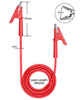5 Pack Alligator Clip Test Leads Dual Ended Crocodile Clips With Insulated Flexible Copper Wires For Electrical Testing 10ft (3m) Length 1000V 15A Durable Rubber Insulation Pro Grade showing red lead and clip dimensions.
