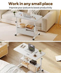 Height Adjustable Rolling Computer Desk With Storage Shelves Waterproof And Warp Resistant Portable Standing Workstation in small spaces.