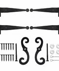 Steel Blind Shutter Hinges 4 Pack 11.75 Inch Black Wrought Iron Offset Pintle Strap Hinges With 2 S Hooks Heavy Duty Rust Resistant Hardware Kit Built To Last Tough As Nails Indoor Outdoor Use, shown with screws and washers
