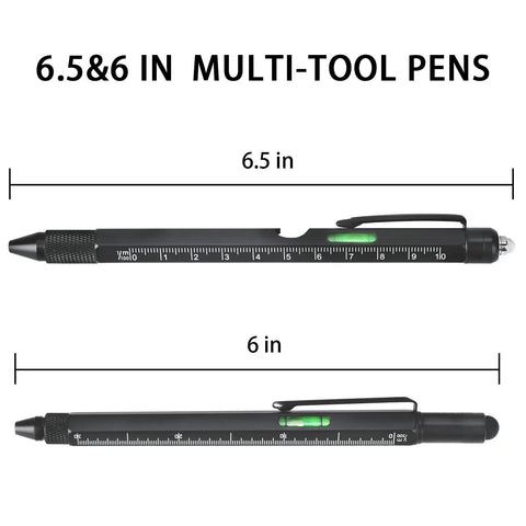 2 Pack 9 In 1 Multi Tool Pen Set For Men Cool Gadgets Gift For Dad Husband Boyfriend Grandpa From Daughter Wife Christmas Stocking Stuffers Birthday Gift, 6.5-inch and 6-inch pens with rulers and levels.