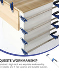 Heavy-Duty 6-Inch F Clamp For Woodworking Blue Clip in use for holding wooden boards securely in furniture making project.