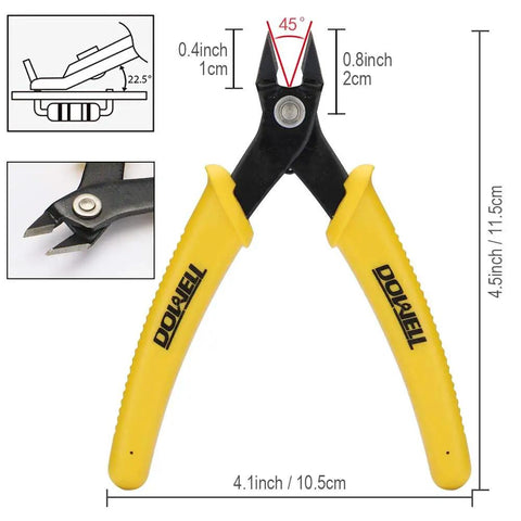 Diagram of Micro Cutter Flush Cutter For Soft Wire Angled Jaws Spring Loaded Precision Wire Cutting Tool with dimensions
