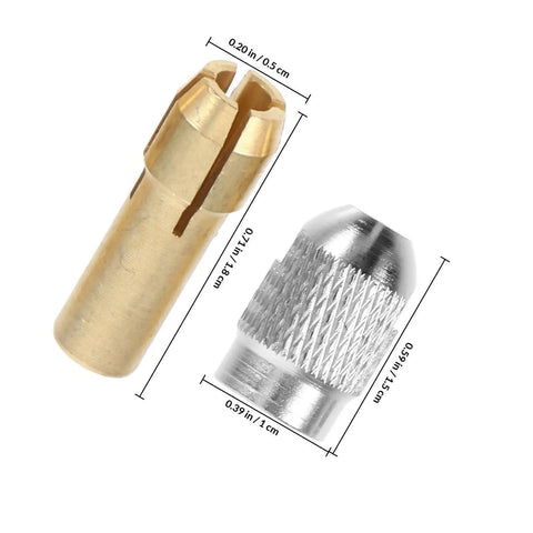 Pro Grade Quick Change Drill Chuck Reducer Adapter For Cordless rotary Tools showing copper and stainless steel collet