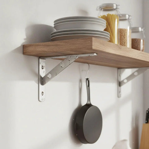 Heavy-Duty Wall Mount Shelf Support With Stainless Steel L-Bracket for Kitchen Storage, Corrosion-Resistant Silver Finish