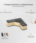 Stainless Steel L-Shaped Furniture Leg Replacement For Sofas, Beds, Cabinets With Plastic Base, 13 X 3.3 X 1.6 Inches, product shown