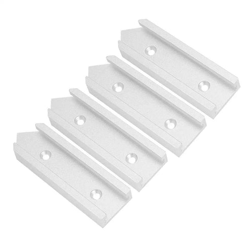 Heavy Duty 4 Pack Aluminum T Track Connectors For Router Table Miter Jig Slot Cross Points Plus Intersection Fixtures. Four aluminum alloy connectors with smooth finish.